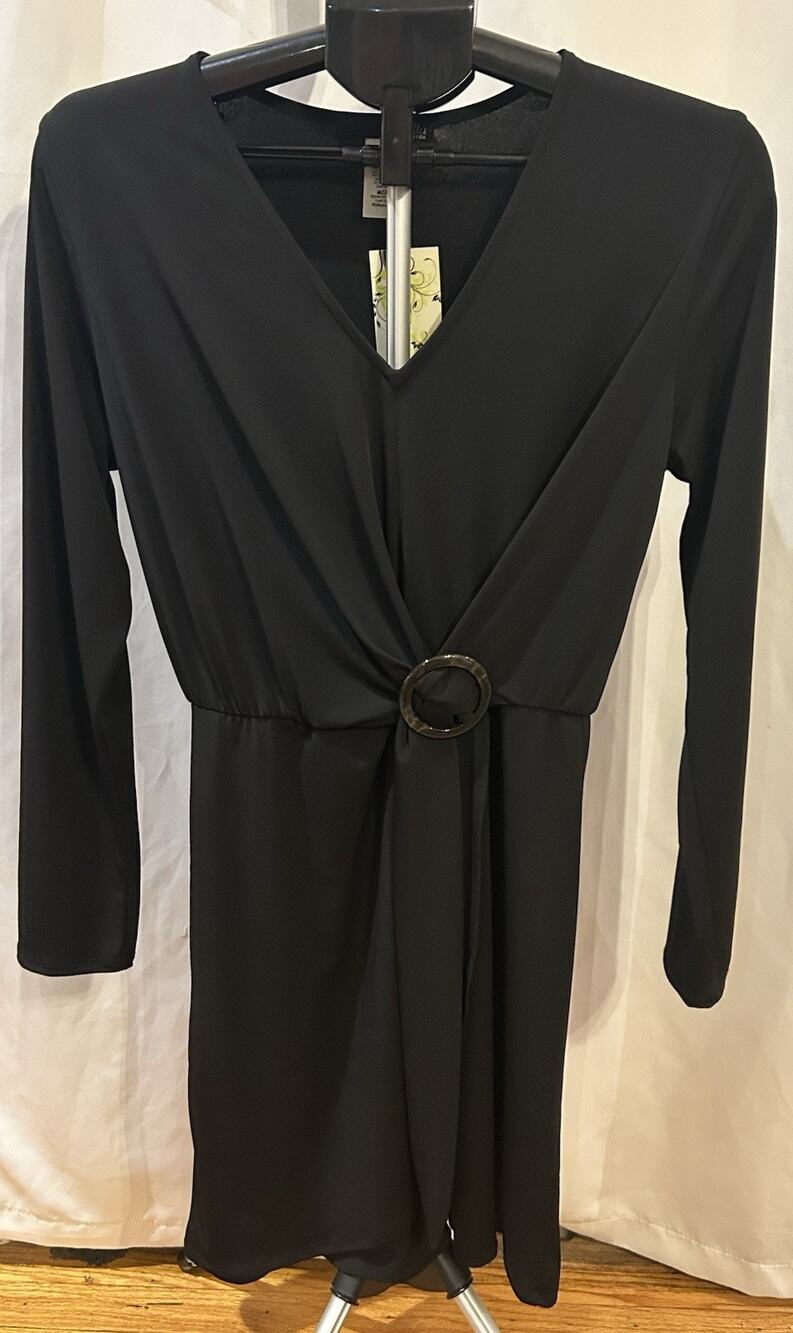 NWT Ariella Black Long Sleeve Buckle Dress size M